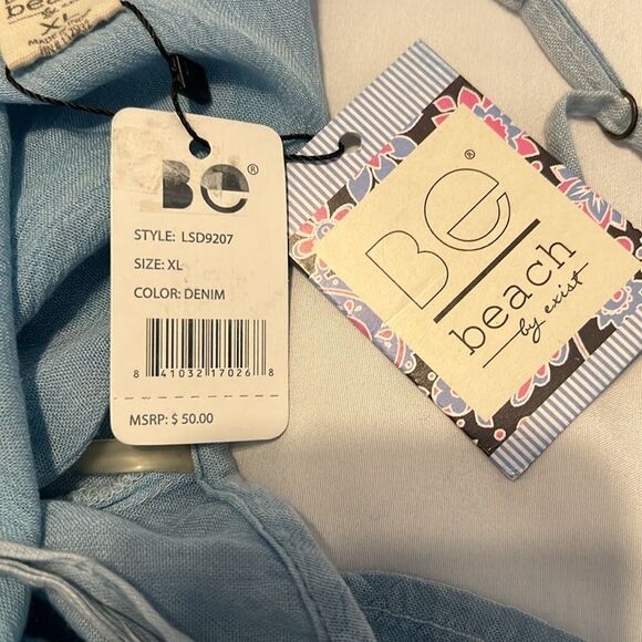 NWT BE beach size XL adjustable spaghetti strap blue embroidered sheer sundress - Picture 4 of 12